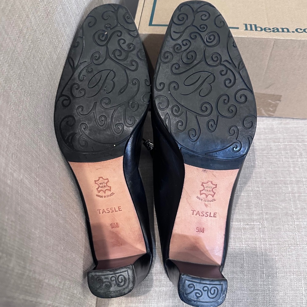 Brighton‎ Tassle Women's Black Leather Embossed Mules Heels Shoes Size 9M - Picture 7 of 9